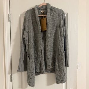 POL Gray Cable Knit Open Cardigan